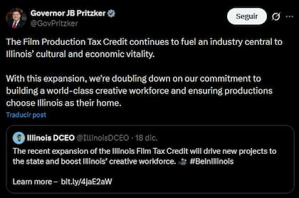 El gobernador JB Pritzker confirmó un nuevo incentivo para la industria del cine en Illinois