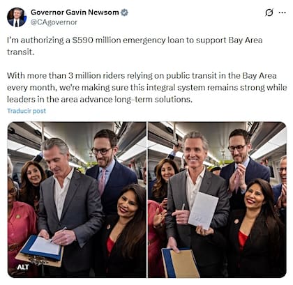 El gobernador Newsom autorizó un préstamo de 590 millones de dólares para apoyar el transporte público del Área de la Bahía.