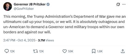 El gobernador presentó la advertencia del gobierno en medio de las tensiones en Broadview