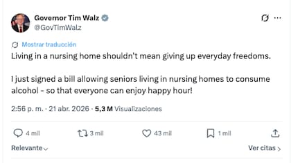 El gobernador Tim Walz consideró que es una buena medida para el bienestar de los adultos mayores.
