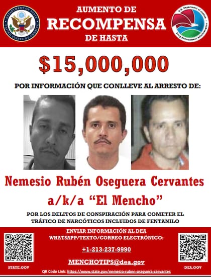 El gobierno de EE.UU. ofrecía US$15 millones por la captura de El Mencho
