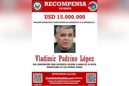 El gobierno de Estados Unidos ofrece una recompensa de US$15.000 por conducir al arresto de Vladimir Padrino López