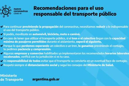 El Gobierno dio sus recomendaciones para el uso del transporte público