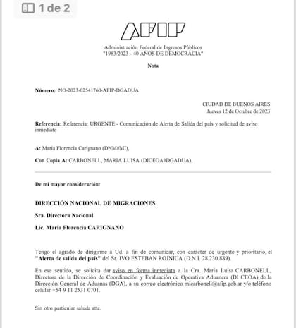 El Gobierno emitió un alerta roja para prohibir la salida del país de El Croata