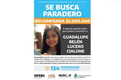 El Gobierno formalizó el aumento de la recompensa para quienes aporten datos sobre Guadalupe Lucero