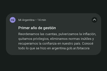 El Gobierno utilizó la app Mi Argentina para enviar un mensaje político en el aniversario de la asunción de Javier Milei