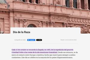 El Gobierno volvió a utilizar "Día de la Raza" en las publicaciones oficiales, pese a que hay un decreto con el cambio de nombre a Día del Respeto a la Diversidad Cultural