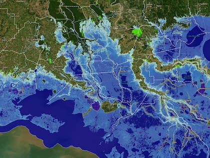 El Golfo de México se adentraría en extensas hectáreas de Louisiana hasta llegar al este de Baton Rouge, lo que generaría una enorme bahía entre la capital estatal y Lafayette