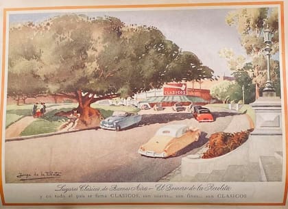 El gomero de Recoleta, los autos clásicos y La Biela en una obra de Jorge de la Puente, de 1952