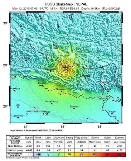El gráfico del USGS muestra la localización del nuevo terremoto de 7,4 grados