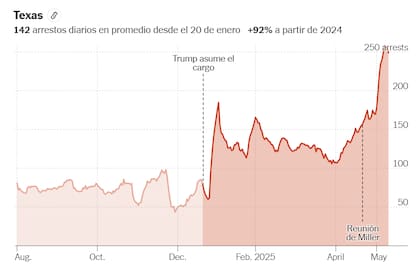 El gráfico refleja el aumento de las detenciones luego de la asunción de Donald Trump en enero de 2025