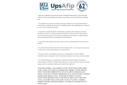 El gremio de la AFIP afirmó que no tolerarán "desvinculaciones en base al origen político"