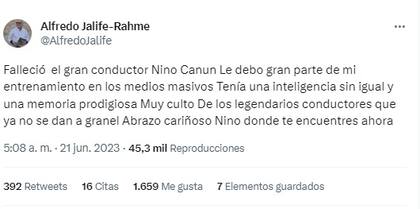 El gremio periodístico lamentó la muerte de Nino Canún