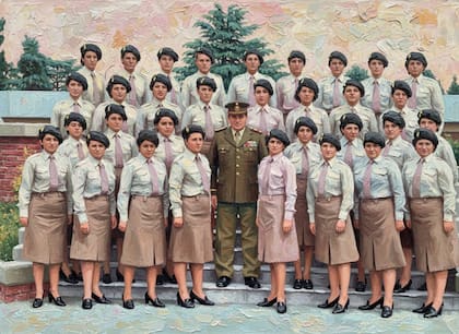 El grupo de enfermeras, Noemí arriba, segunda desde la izquierda