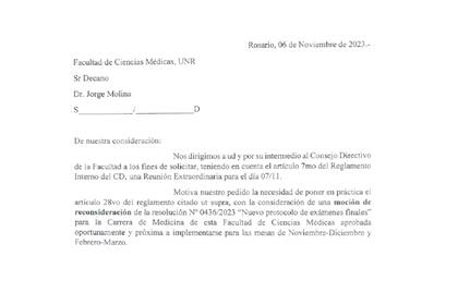 El grupo Impulso solicitó una "moción de reconsideración" respecto de la prueba piloto del proyecto "Mesas Más Justas" en la FCM de la UNR