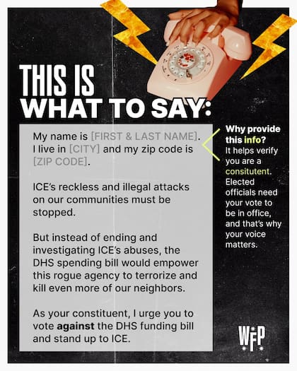 El escrito del Working Families Party para que estadounidenses llamen a sus senadores y reclamen contra el financiamiento del ICE