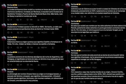 El hilo de Twitter explica el origen de los nombres de las provincias argentinas (Captura Twitter @pablocasx1)