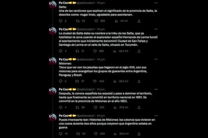 El hilo se viralizó rápidamente ante la explicación de por qué cada provincia recibió su nombre (Captura Twitter @pablocasx1)