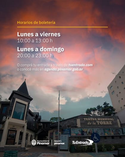 El horario de la boletería del Teatro Municipal de la Torre en Pinamar