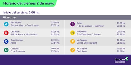 El horario del subte para el viernes 2 de mayo, día no laborable