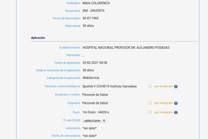 El Hospital Posadas negó haber estado involucrado en la vacunación de Martín Guzmán y su equipo. Sin embargo, en el registro del SISA, figura que Maia Colodenco recibió la dosis en esa institución