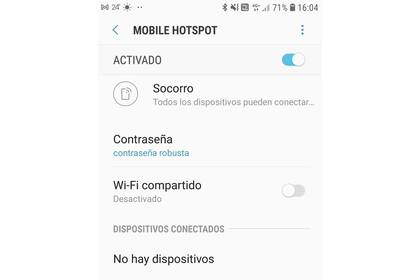 El hotspot listo para recibir conexiones