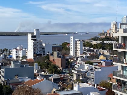 El humo provocado por la quema de pastizales en islas del Delta se observan desde Rosario 
