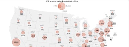 El ICE arrestó a 900 migrantes en Ohio desde que Donald Trump tomó el mando presidencial de EE.UU. New York Times / Deportation Data Project