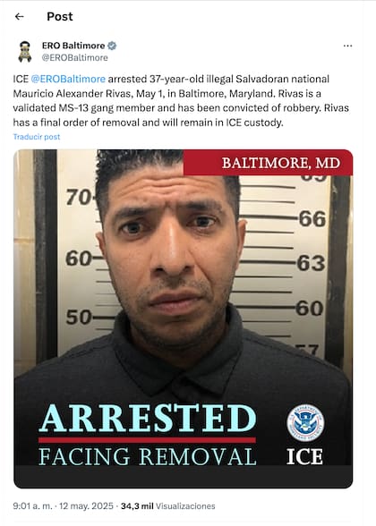 El ICE dio a conocer la detención de Mauricio Alexander a través de su cuenta oficial de X. Foto: Captura de pantalla