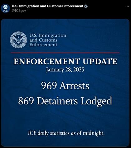 El ICE ha dado a conocer los arrestos diarios de inmigrantes en sus redes sociales