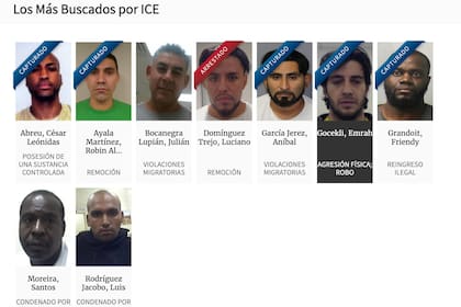 El ICE publicó una lista de los criminales más buscados con orden de deportación