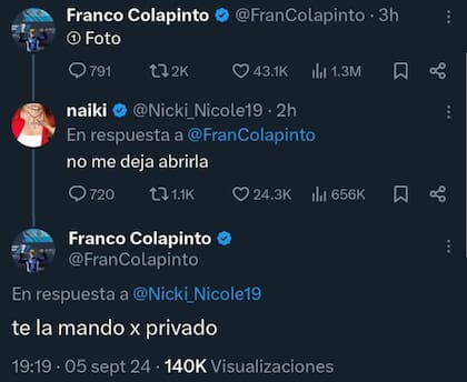 El ida y vuelta en redes de Franco con Nicki