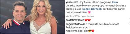El ida y vuelta entre Ángel de Brito y Yanina Latorre en Instagram