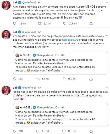 El ida y vuelta entre Lali Espósito y Ángel De Brito en Twitter