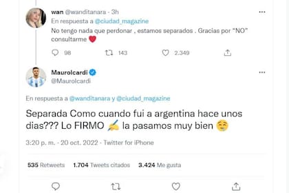El ida y vuelta entre Wanda Nara y Mauro Icardi a través de Twitter