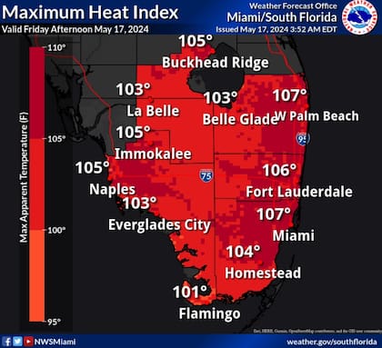 El Índice de Calor del NWS en el sur de Florida para este viernes