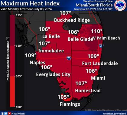 El índice de calor en el sur de Florida este lunes