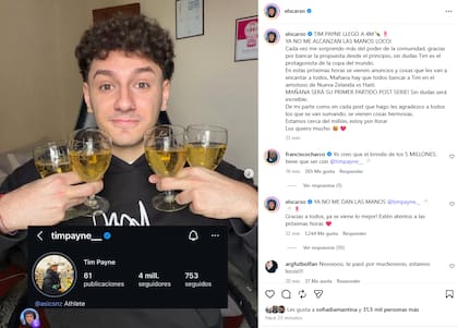 El influencer argentino festejó que Tim Payne superó récords impensados