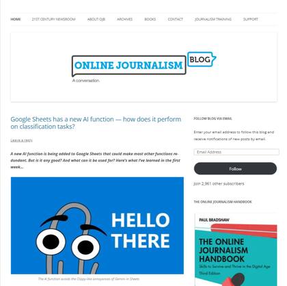 El influyente Online Journalism Blog, uno de los espacios de publicación regular de Bradshaw
