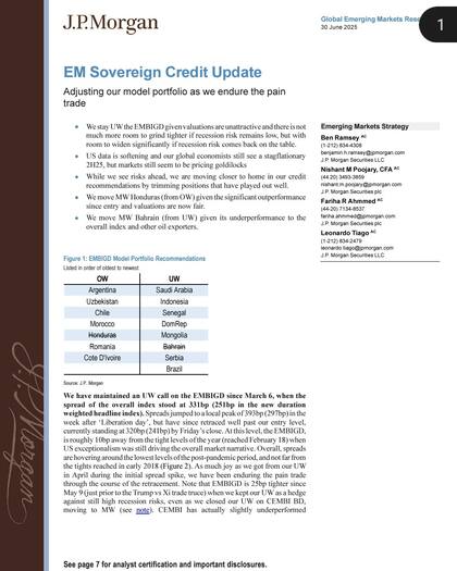 El informe de JP Morgan, encabeza la sugerencia de compra con Argentina