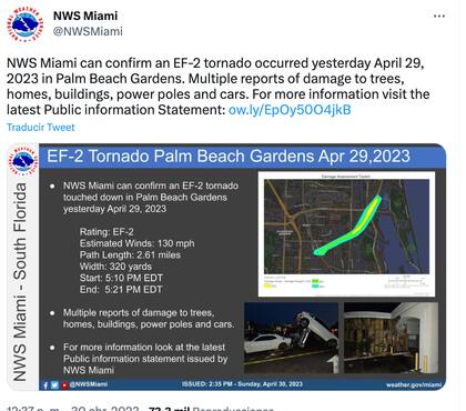 El informe del Servicio Meteorológico Nacional en Miami sobre el tornado
