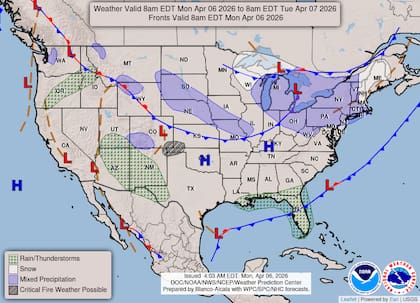 El ingreso de un sistema frontal frío desde Canadá generará precipitaciones en forma de nieve y mezcla invernal en regiones clave como los Grandes Lagos y Nueva Inglaterra durante este lunes