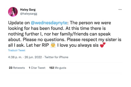El inquietante mensaje que compartió la hermana de Wednesday