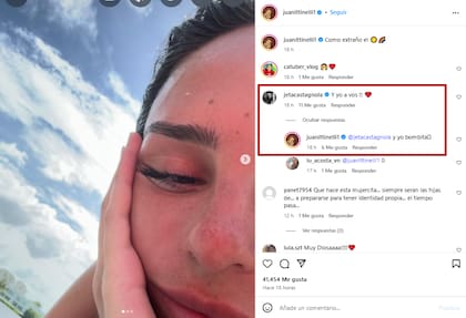 El intercambio de mensajes de Juanita Tinelli y Camilo ‘Jeta’ Castagnola (Foto: Instagram @juanittinelli1)