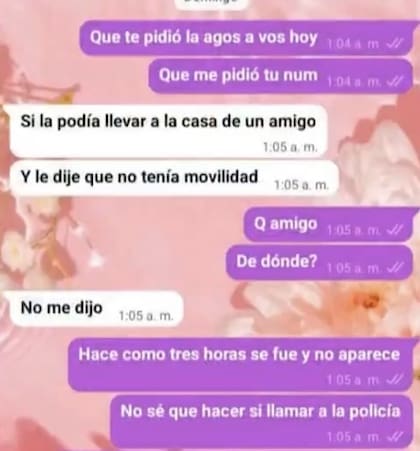 El intercambio de mensajes entre la madre de Agostina y el detenido