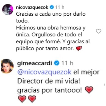 El intercambio de palabras entre Nico Vázquez y Gime Accardi al finalizar la obra