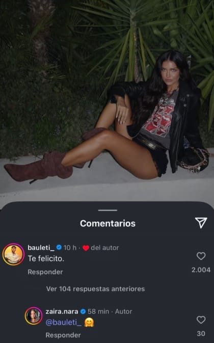 El intercambio entre Zaira y Bauleti en Instagram