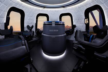 El interior de la cápsula de la tripulación Blue Origin