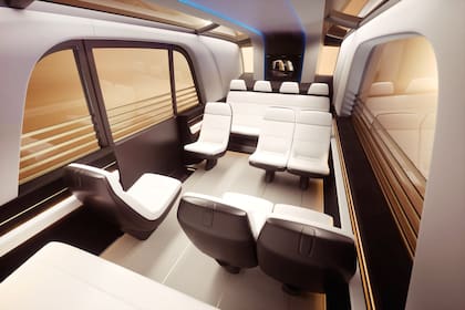 El interior de la combi autónoma de Tesla, que podrá llevar 20 pasajeros o mercadería