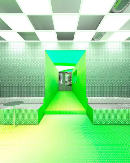 El interior de la tienda simula al metaverso